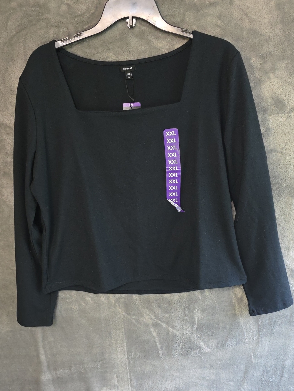 Express Black Square-Neck Long Sleeve Top
